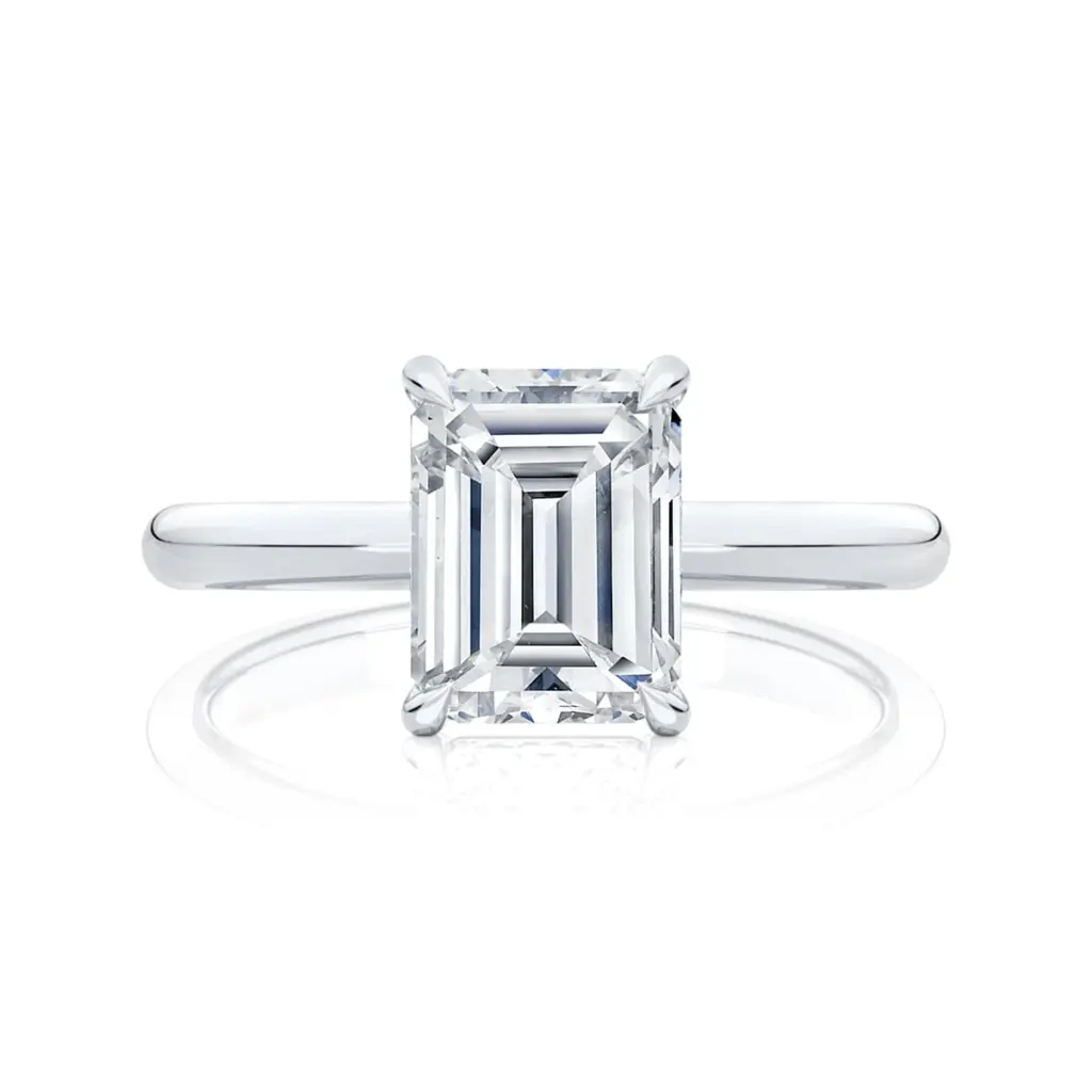 Emerald Cut Moissanite Solitaire Italian Silver Ring