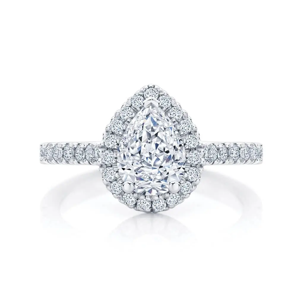 Pear Cut Moissanite Halo Side-Stones Italian Silver Ring