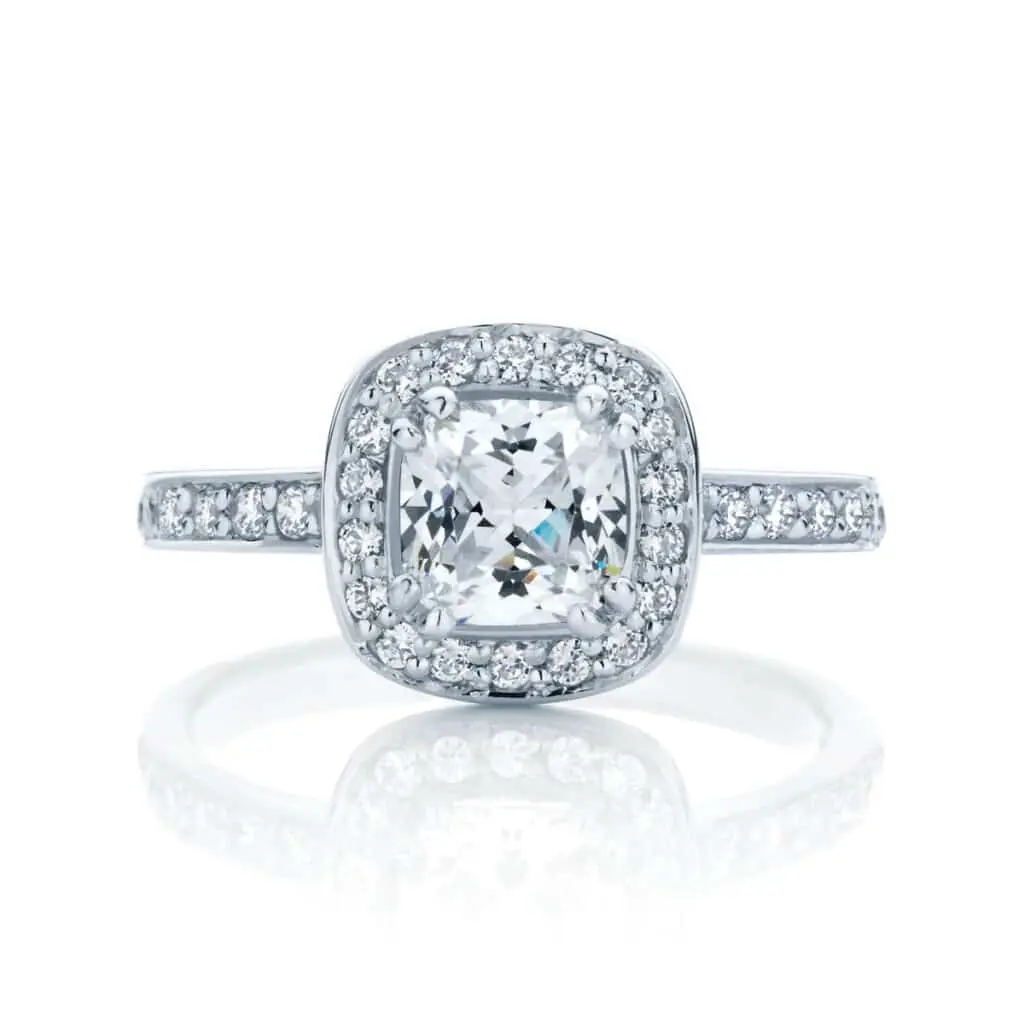 Cushion Cut Moissanite Halo Side-Stones Italian Silver Ring