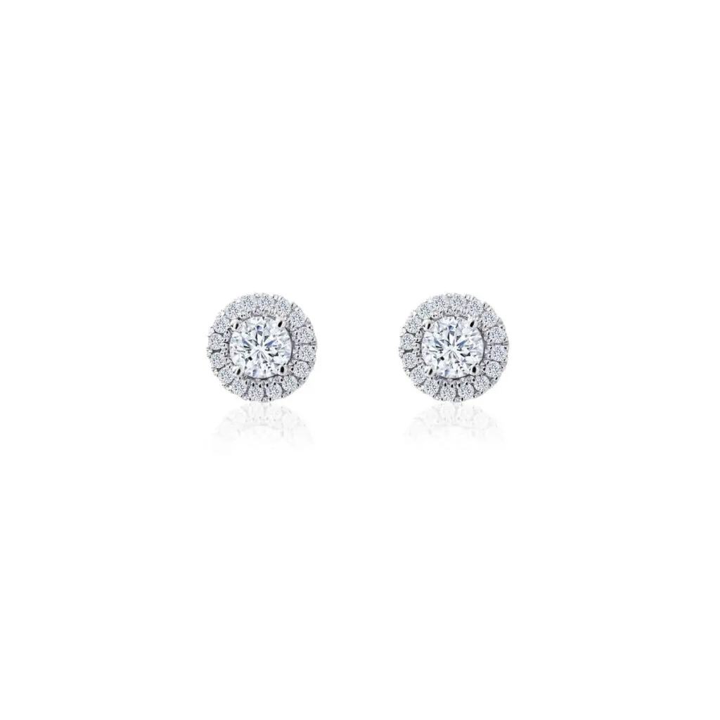 Round Cut Moissanite Halo Italian Silver Studs