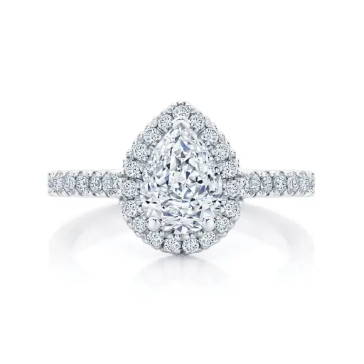 Pear Cut Moissanite Halo Side-Stones Italian Silver Ring