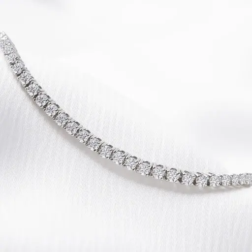 Round Cut Moissanite Italian Silver Tennis Chain