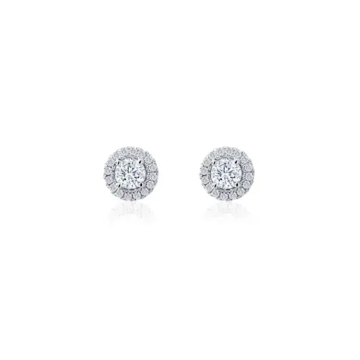 Round Cut Moissanite Halo Italian Silver Studs