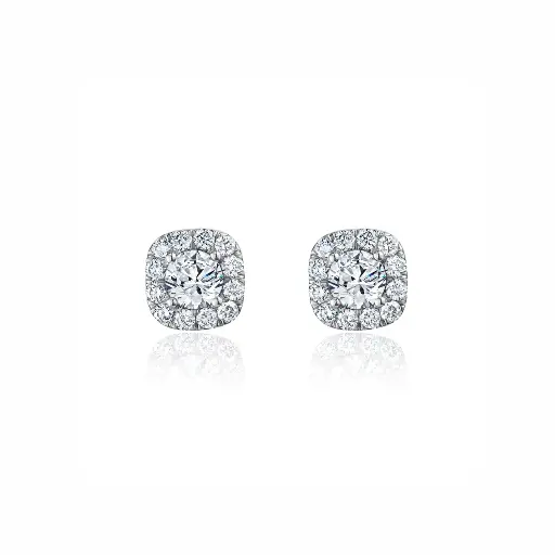 Round Cut Moissanite Square Halo Italian Silver Studs