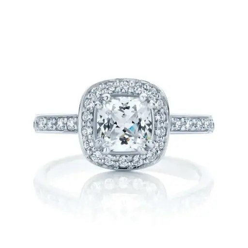 Cushion Cut Moissanite Halo Side-Stones Italian Silver Ring